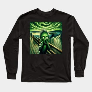 Emerald Agony: The Grinch's Silent Howl Long Sleeve T-Shirt